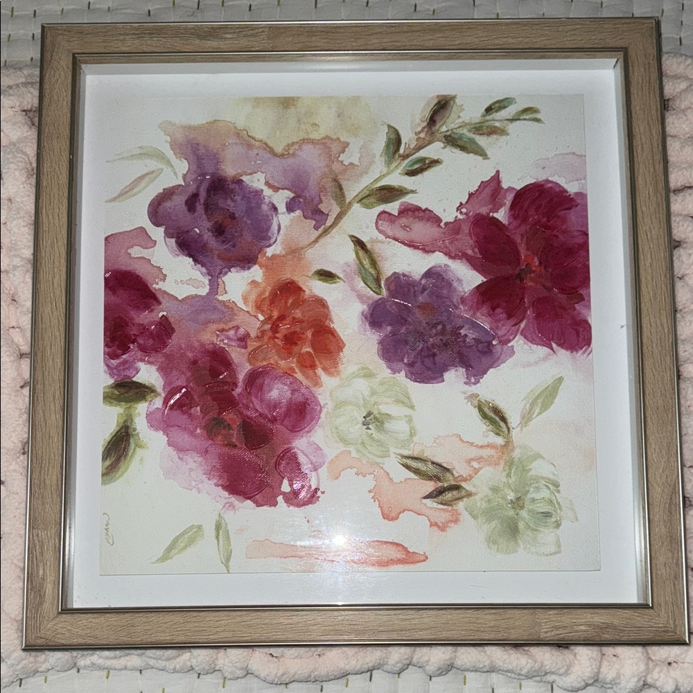 Floral Watercolor Art in Wooden Frame